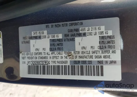 2008 Mazda Mazda5 Sport from USA, damaged, VIN JM1CR293880323624